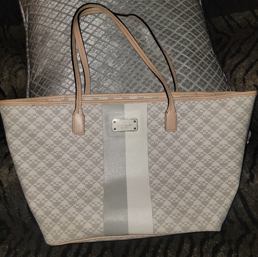 KATE SPADE MARGARETA PENN PLACE GREY WHITE SHOPPER TOTE BAG